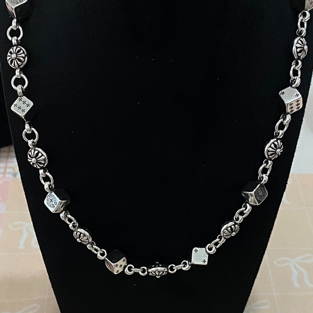Chrome Hearts Sterling Silver Necklace With Dice-Pattern Discs